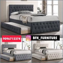 Full Twin Grey Frenchi Trundle Bed With Ortho Mattress Included