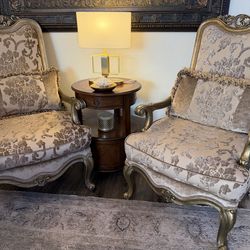 2 Victorian Chairs Solid wood carved frame with gold-toned.