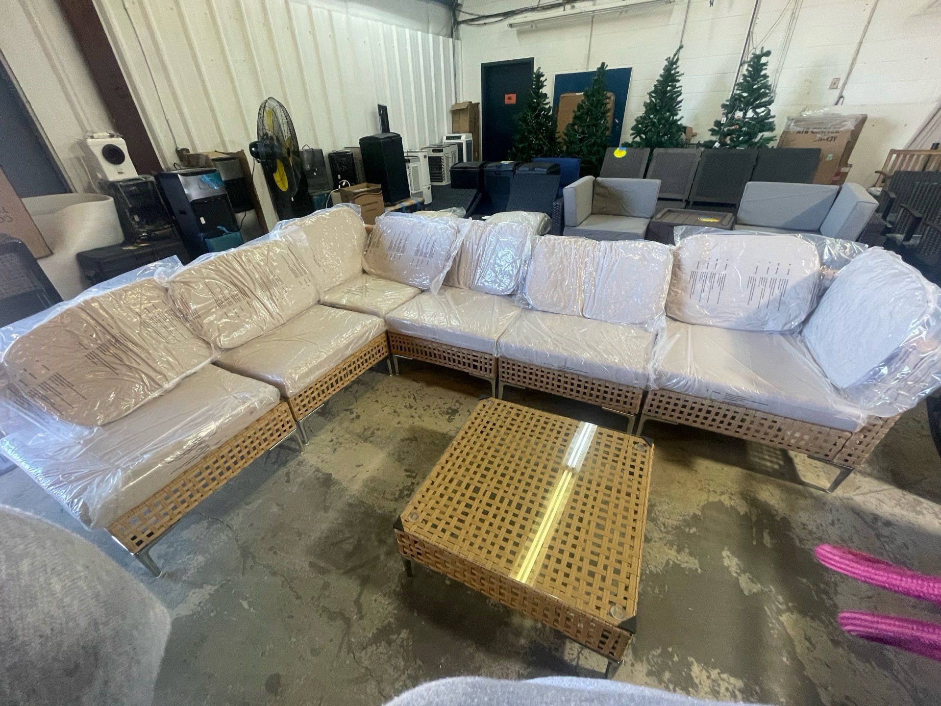 7-Piece Wicker Patio Furniture Set – Boho Outdoor Sectional Sofa, Patio Conversation Set with Water-Resistant Thick Cushions and Coffee Table, Beige