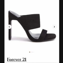 NEW Forever 21 XXI Women Black Suede Mule High Heels Sandals Size 6