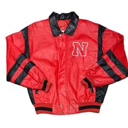 Vtg University of Nebraska Cornhuskers Leather Jacket Red & Black XL - EXCELLENT