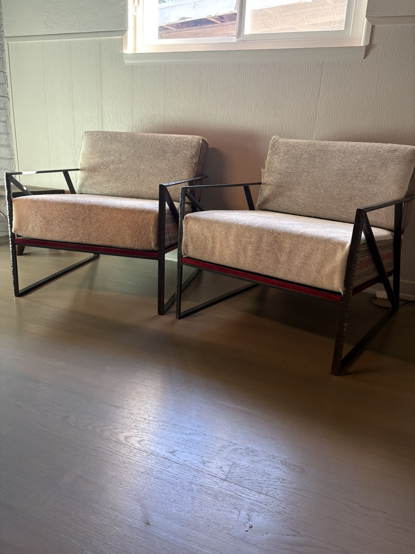 Designer Hair On Hide Accent Chairs - Pair