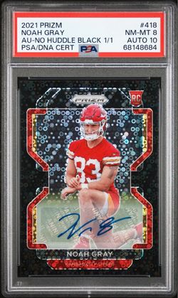 2021 Prizm Noah Gray No Huddle Black 1/1 Auto PSA 8