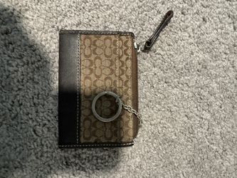 Coach Tan and Black Signature Keychain Wallet y2k