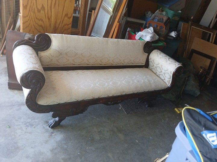 Antique 19th Century American Empire Flamed Mahogany Claw Foot Palor Sofa Couch