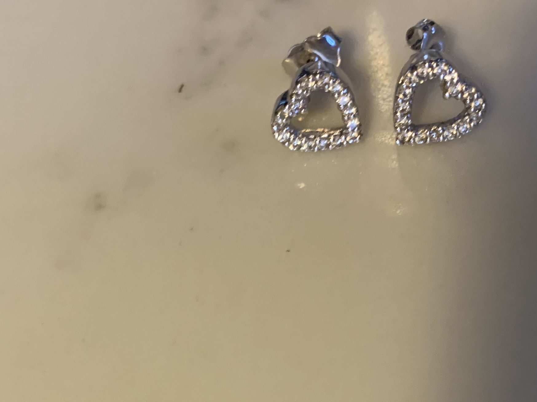 Pave Diamond and White Gold Open Heart Earrings
