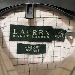 Lauren Ralph Lauren pink Black plaid men’s buttons down shirt size 16.5 (34-35)