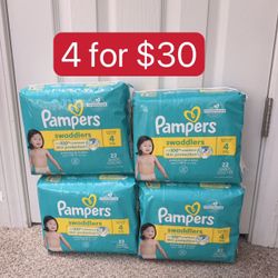 Pampers swaddlers size 4         4 for$30