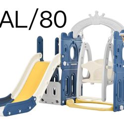 5-in-1 Kids Slide Swing Set, Baby Slide for Toddlers Age 1-3, Climber Slide Playset with Basketball Hoop Indoor Outdoor Playground Freestanding Slide 