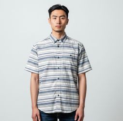 NEW Grizzly Mountain Shirt Men’s XXL Blue & Gray stripe button up short sleeve NWT