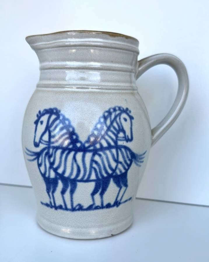 Vintage Made In Japan Prestige Place Stoneware Small Zebra Pitcher Jug Museum American Folk Art Collection Decor