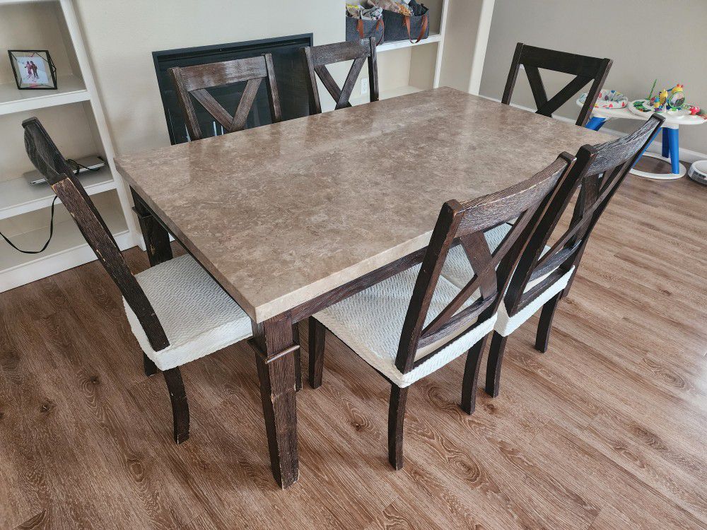Dining Set- 6 Chairs With Marble Table