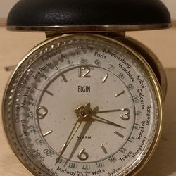 Vintage Elgin World Travel Alarm Clock Works Great 