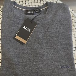 Brand New Gray Hugo Boss Knit Crew Neck Long Sleeves Men's Sweater. Size Medium