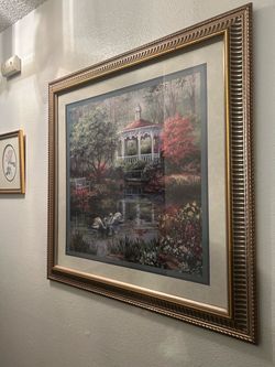 Framed Garden Gazebo Print with Gold Frame