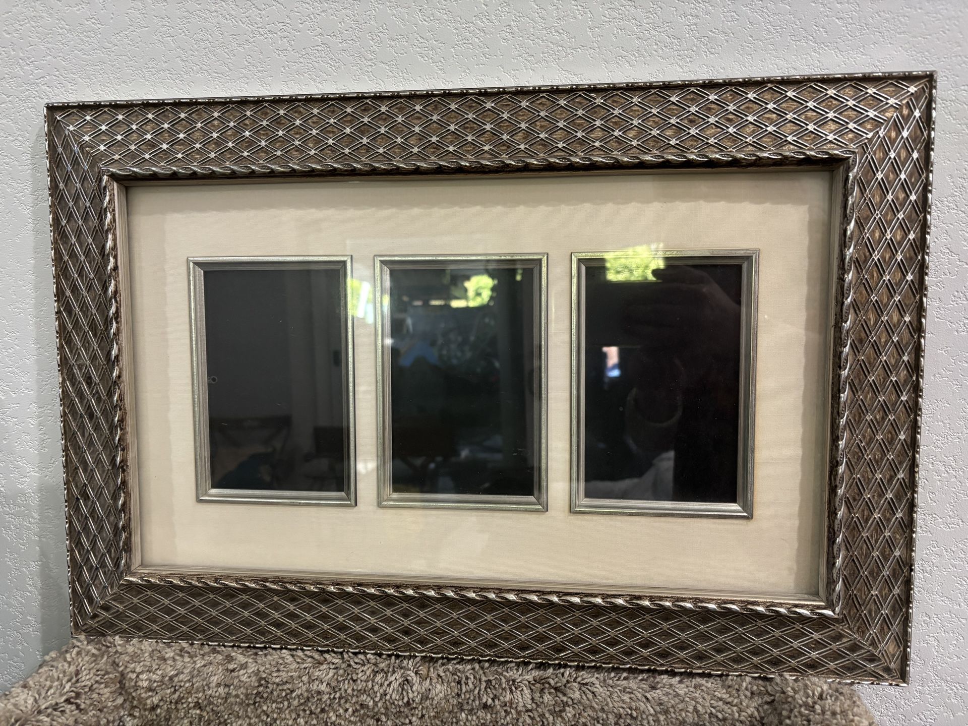 Beautiful Picture Frame holds three 4 x 6 photos and measures at 20 1/2 X13 1/2 $20