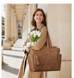 LOVEVOOK Laptop Tote Bag for Women 15.6 Inch Vintage Work Bag with Large Cup Holder, Waterproof Computer Teacher Bag