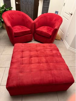 Two swivel chairs and matching Ottoman