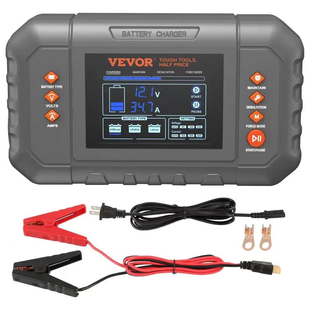 Smart Battery Charger, 35-Amp, Lithium LiFePO4 Lead-Acid (AGM / Gel / SLA) Car Battery Charger with LCD Display, Trickle Charger Maintainer Desulfator