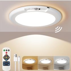 Rechargeable Ceiling Light, 7.5” Wireless Battery Operated Ceiling Light, Motion Sensor Light with Remote, Magnetic Dimmable Timming, Motion Activated