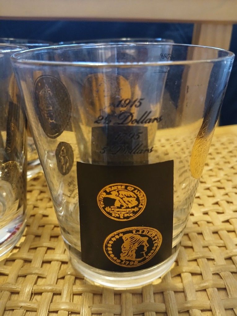 Vintage Coins Highball Glasses Set Of 5