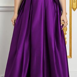 Plus Elegant Off Shoulder Satin A Line Gown