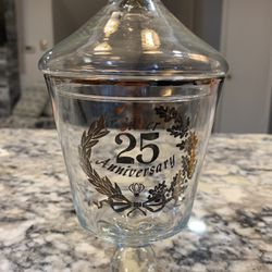 Vintage Lefton 25th Anniversary Glass Apothecary Covered Candy Dish 