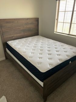 Queen Bed Frame with Wood Headboard
