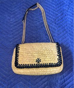Tory Burch Emerson Raffia Flap Shoulder Bag