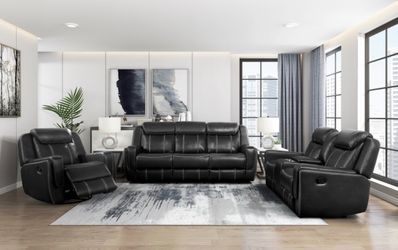 Black Leather Reclining Sofa Set – 3 Piece Only $25 Down!!!