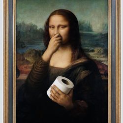 Funny Humorous Mona Lisa Pinching Nose Wall Art Vintage Picture Canvas Prints 16x24inch 