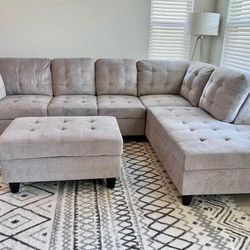 COSTCO gray chenille  sectional couch and ottoman