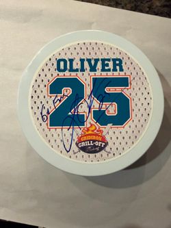 Autographed Football Miami Dolphin Cookie Container & player card