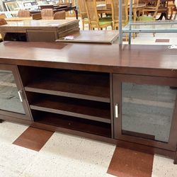 72” Dark Wood Media Stand w/Glass Cabinets