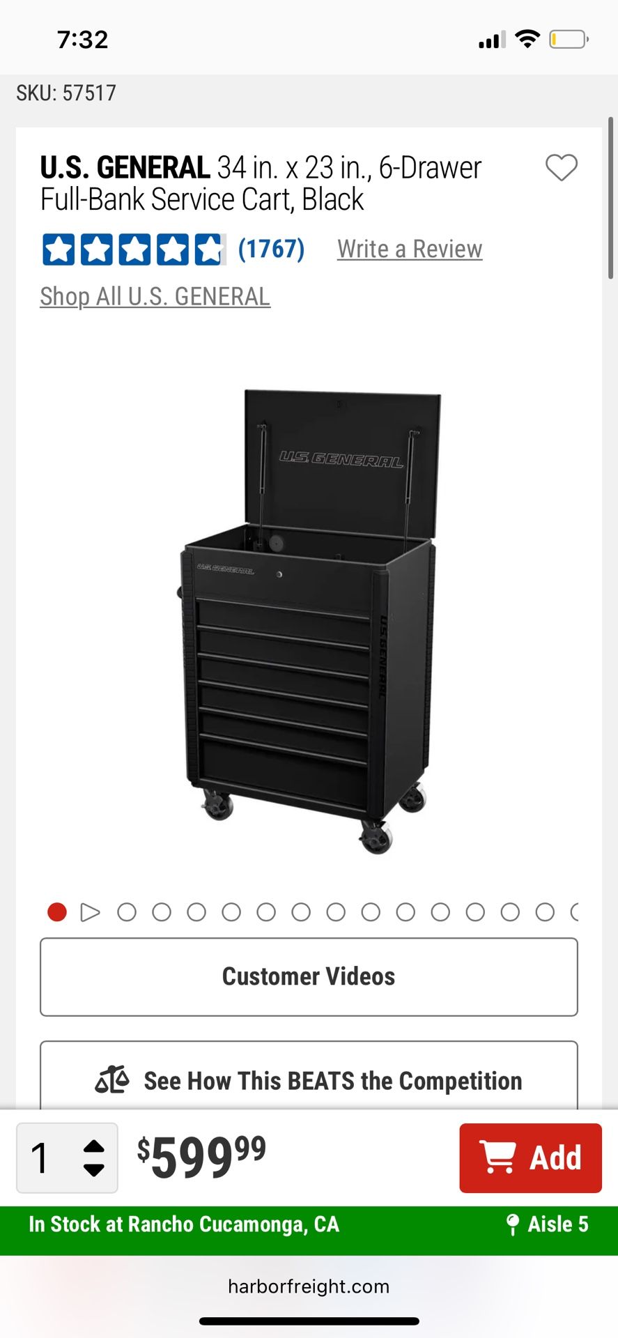US General 34” 7 Drawer Toolbox
