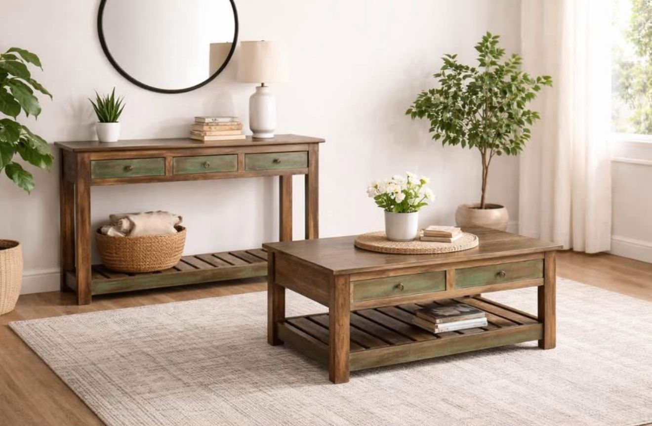 Solid Wood Console Table + Coffee Table Set