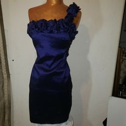 XS Party Dress Dark Purple Ruffles Over Shoulder