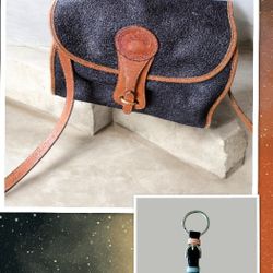 Vintage Blue Pebbled Leather Dooney and Bourke All-Weather Leather Essex Shoulder Bag & Key Fob