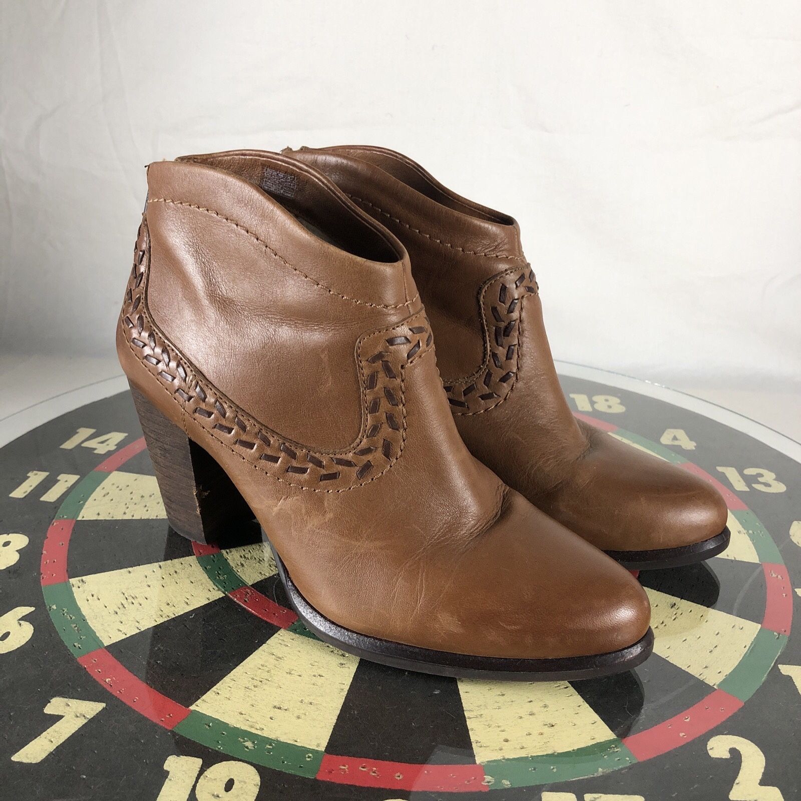 UGG Charlotte Brown Leather Zip Ankle Chunky Heel Boots Zipper Shoes Wmn 7