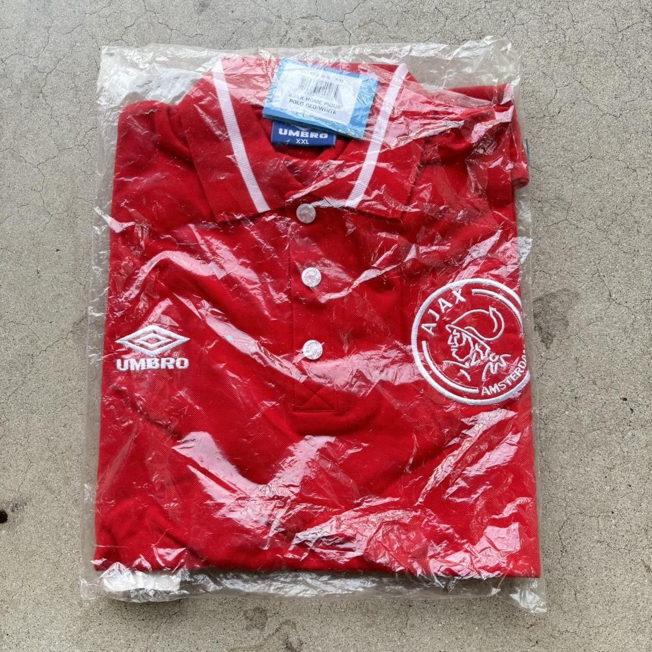 Vintage Deadstock Umbro Ajax Amsterdam Soccer Red Polo Shirt Jersey Mens 2XL NWT