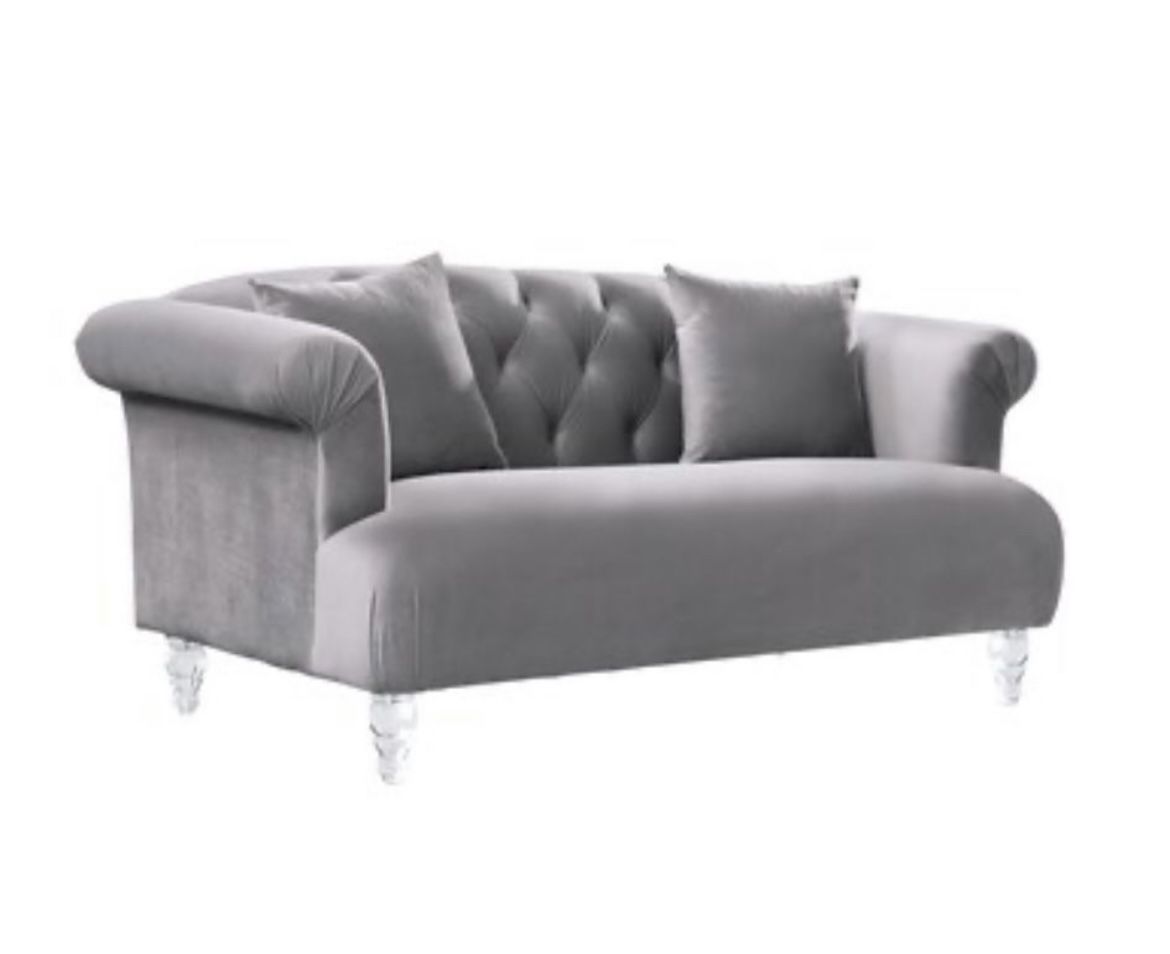 Armen Living Elegance Modern Grey Velvet Loveseat OBO