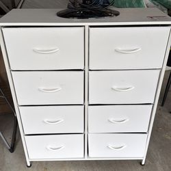 White dresser with canvas drawers