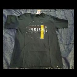 Hurley Men Blue Shirt Short Sleeve Crew Neck Casual Size Medium