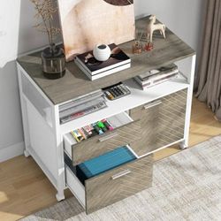 Modern File Cabinet with Drawers for Letter-Sized File and Door, Lockable lateral Filing Cabinet Printer Stand with Storage Shelves and with Rolling C