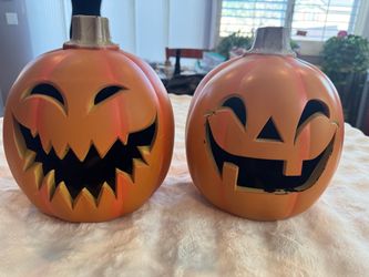 Vintage Light-Up Halloween Jack-o-Lantern Blow Molds Set of 2