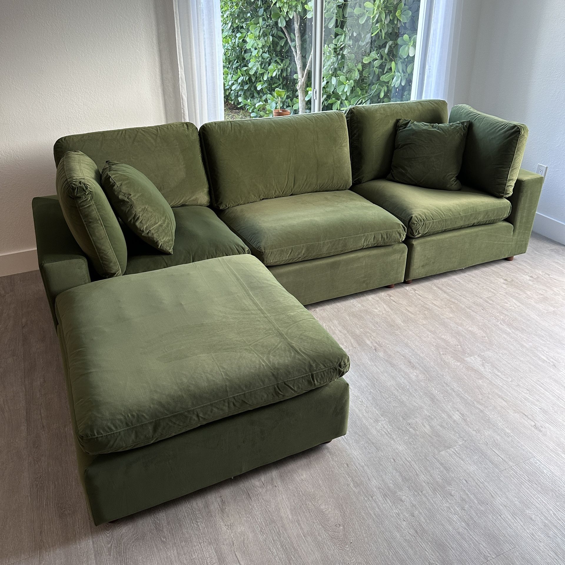 New Olive Green Velvet Cloud Couch Sectional