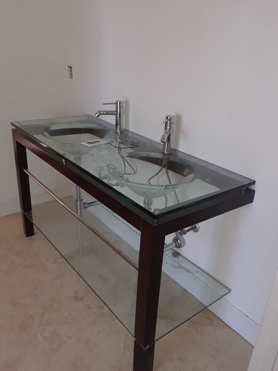 Double sink Bathroom cabinet with faucets