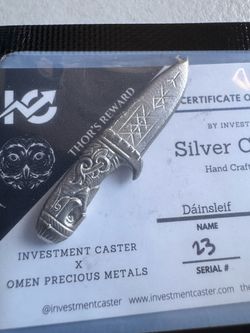 Investment Caster Dainsleif Thor's Reward .999 Silver 10.1g Dagger COA #23 low serial