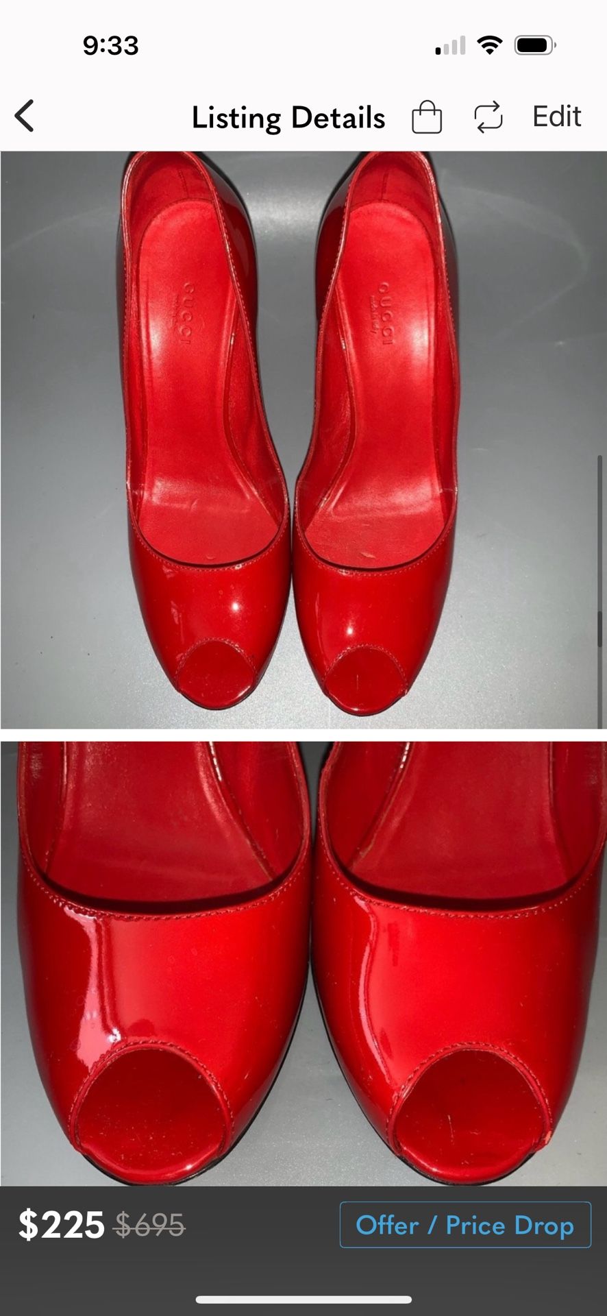 Gucci Peep Toe Wedges In Red Patent Leather Size 38.5