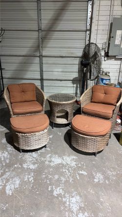 3-Piece Wicker Patio Conversation Set-2 Chairs, 2 Ottomans, 1 Glass-top Table,